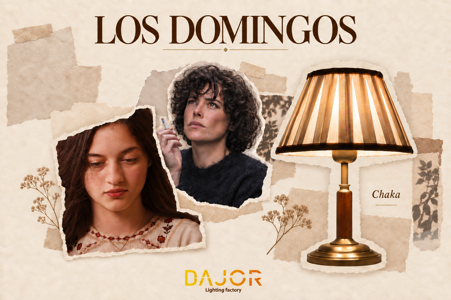 Lámpara de mesa Chaka de DAJOR en una composición inspirada en la película Los Domingos.