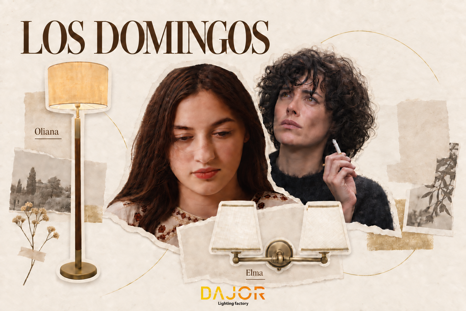 Lámparas Oliana y Elma de DAJOR en una composición de la película Los Domingos.